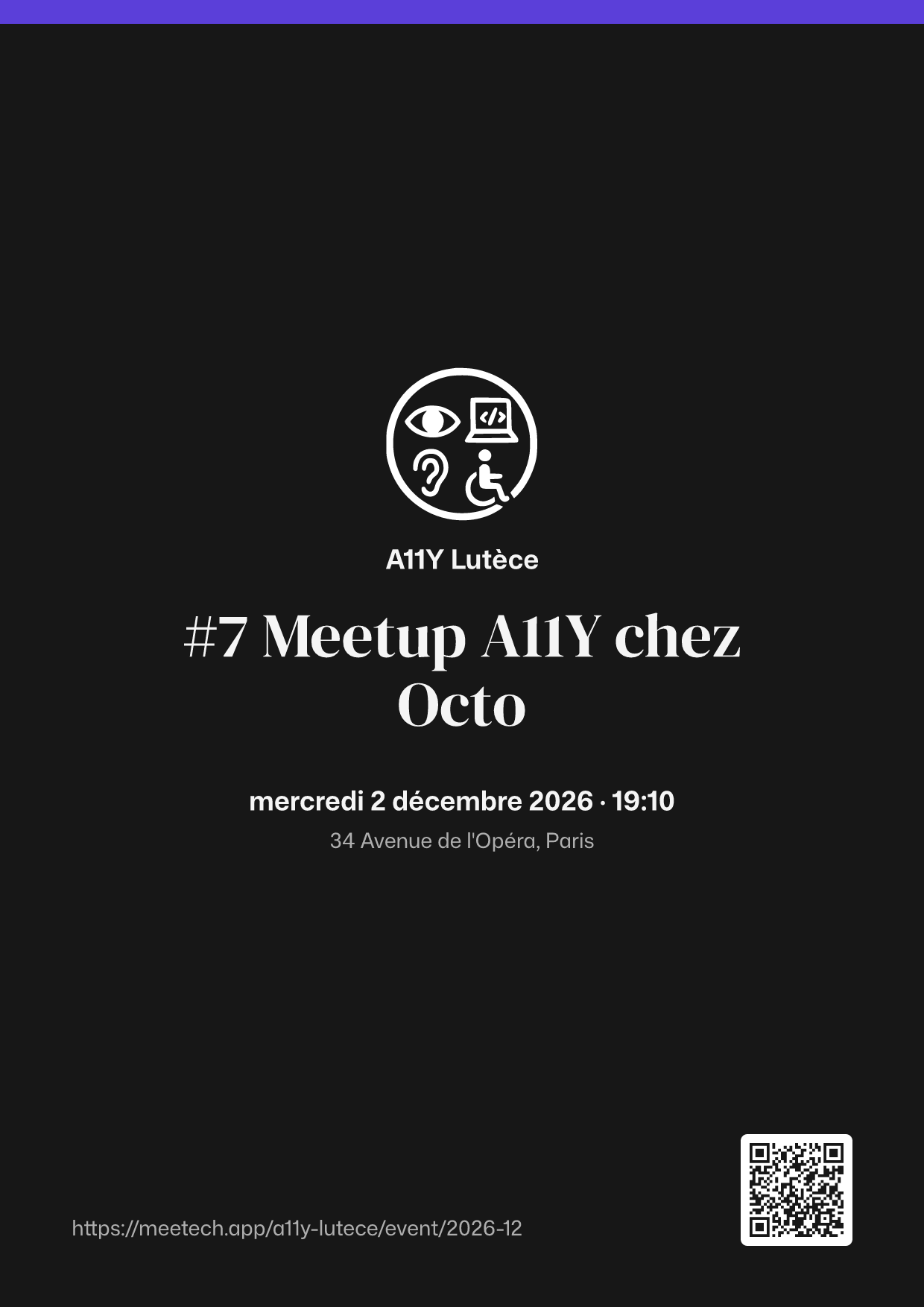 Affiche A4 de #7 Meetup A11Y chez Octo